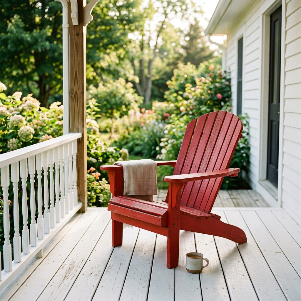 Relaxing red chair on a porch